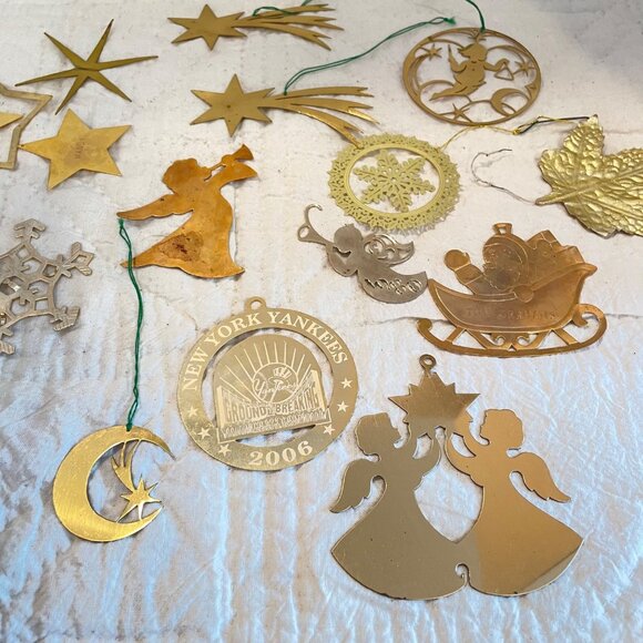 Vintage Brass & Metal Christmas Ornaments Set Of 14 - Picture 2 of 9